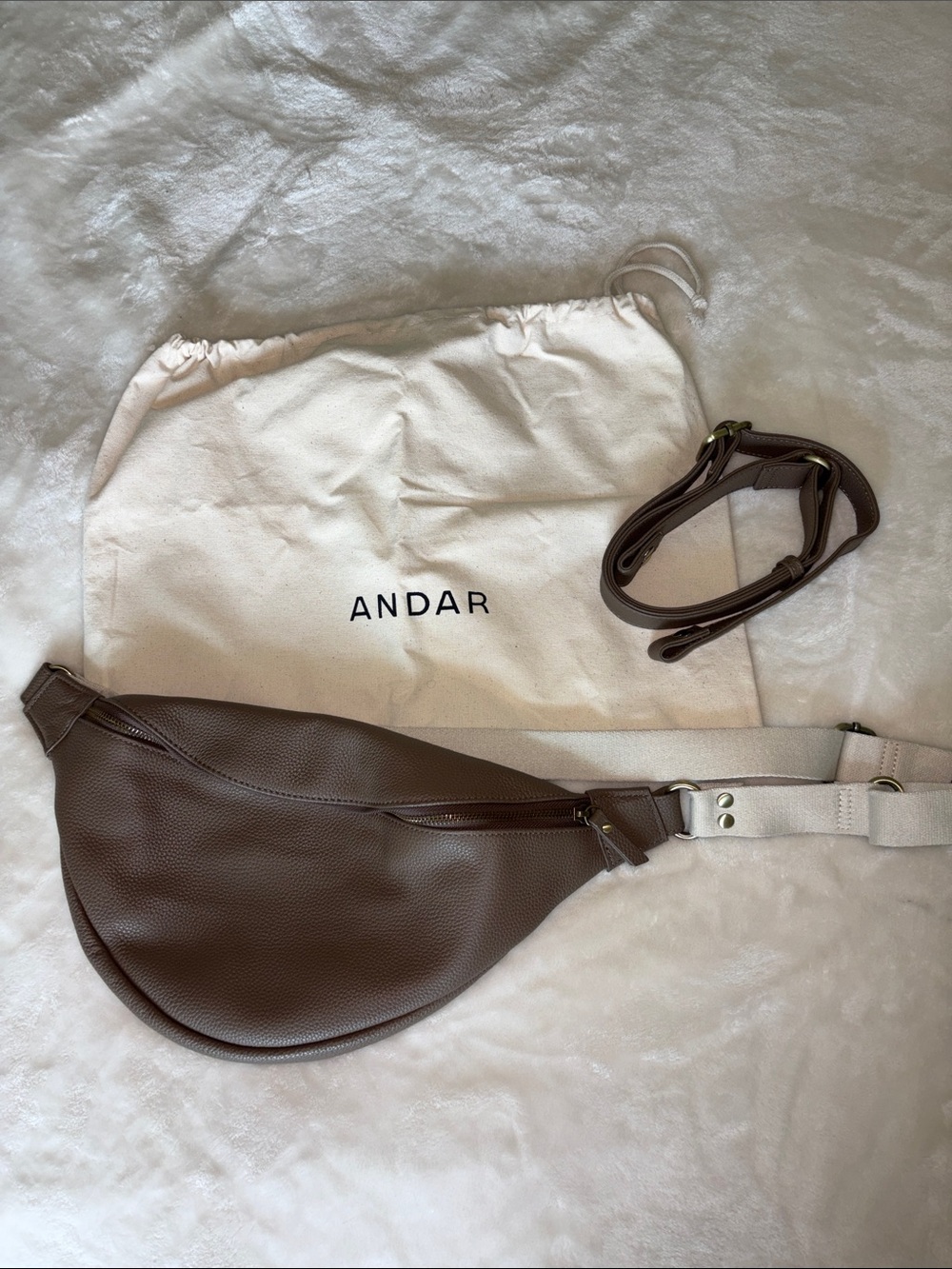 Andar Brown Leather Crossbody Sling Bag with Cream Strap
